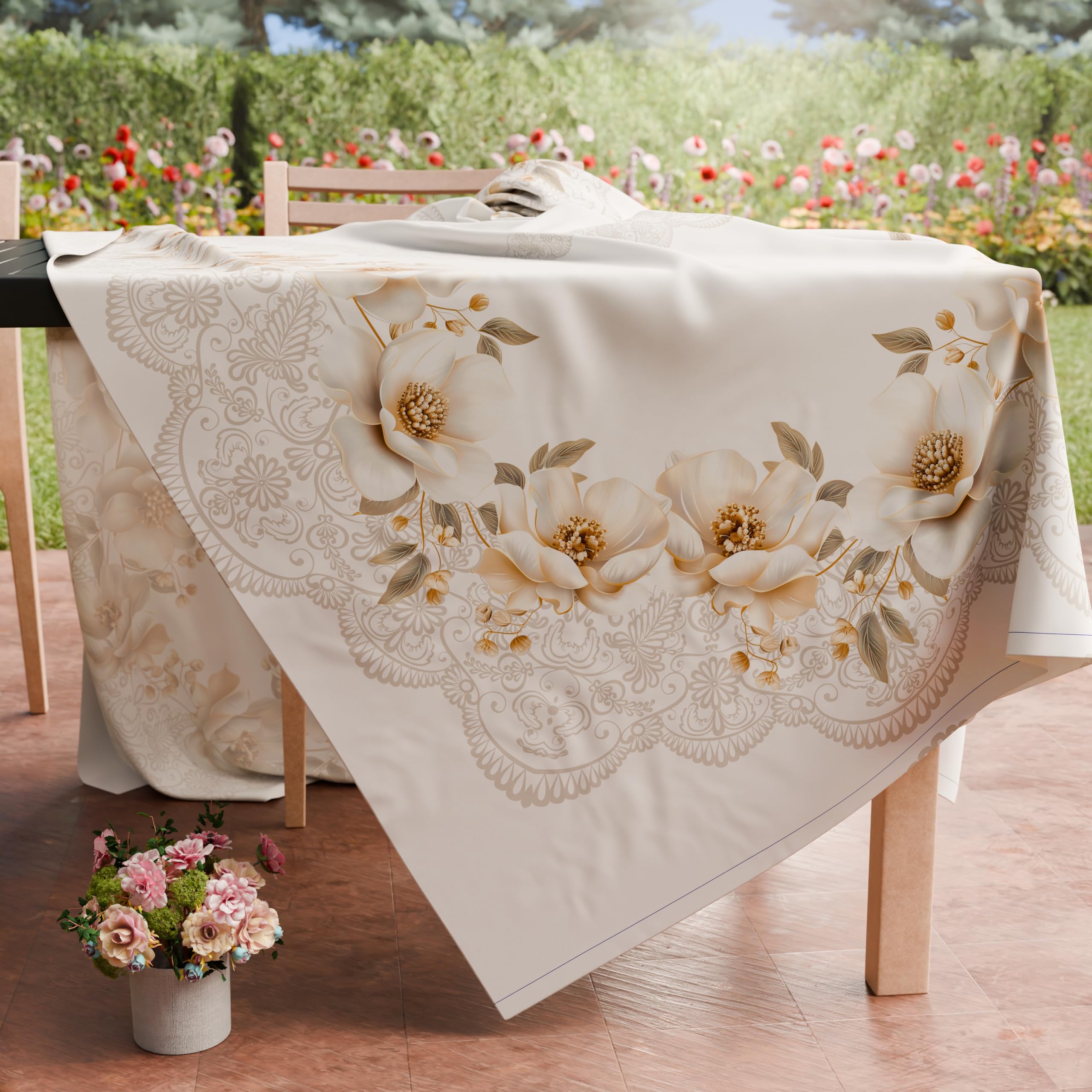 PETTI Artigiani Italiani - Stain-Resistant Kitchen Tablecloth, Magnolia, X12 Seats (140 x 240 cm), 100% Made in Italy - Image 3