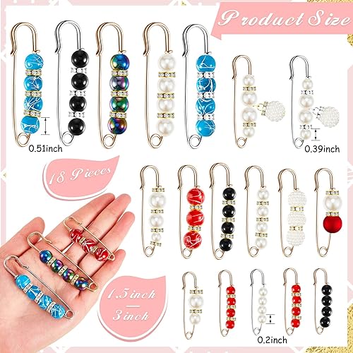 Miniatura 2 de Hicarer Broche de perlas de 18 piezas para mujer, alfileres decorativos de seguridad, broches de perlas artificiales, broche de perlas artificiales,