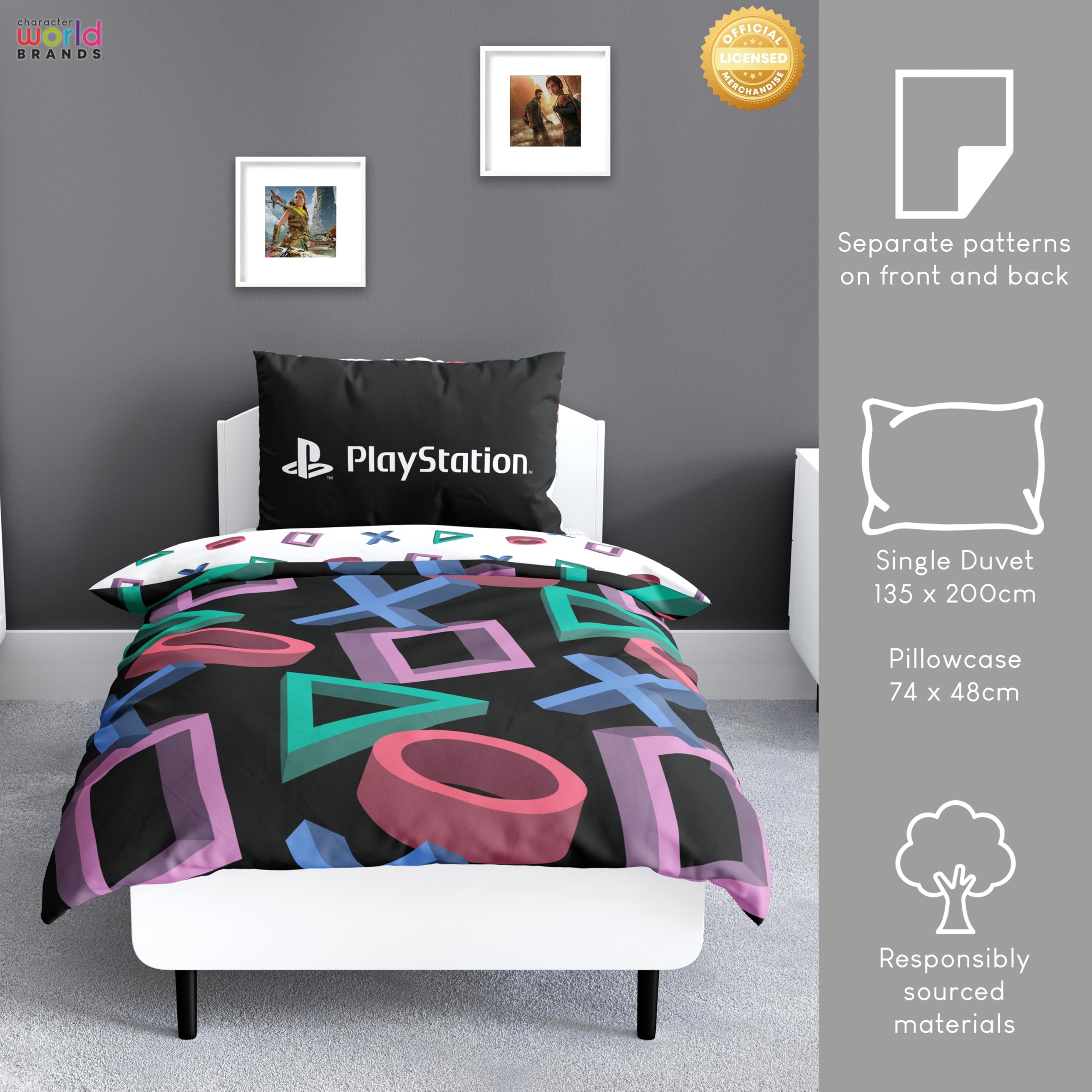 PlayStation - Set copripiumino singolo ufficiale, design astratto, reversibile, 2 lati, prodotto ufficiale, con federa coordinata, trapunta per letto singolo