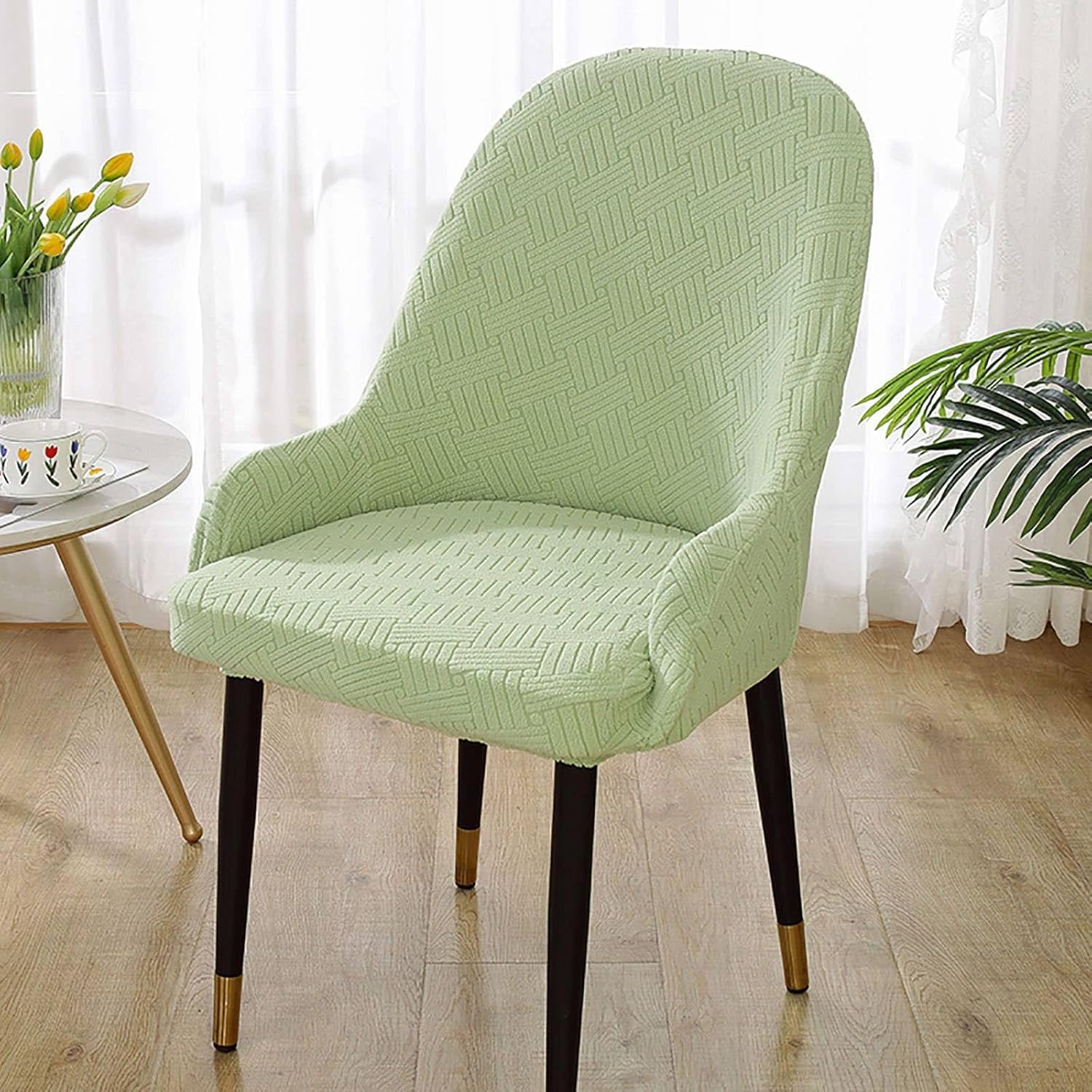 Elastic Dining Chair Cover, Bow Back Armchair Cover with Elastic Bottom Washable Chair Cover with Armrest(Vert Clair,Lot de 2)