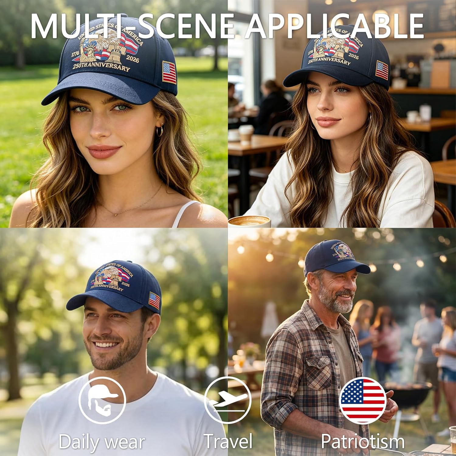 250 Anniversary USA Hat, Embroidered America 250th Anniversary Hat 1776-2026, Patriot Baseball Cap for Men Women