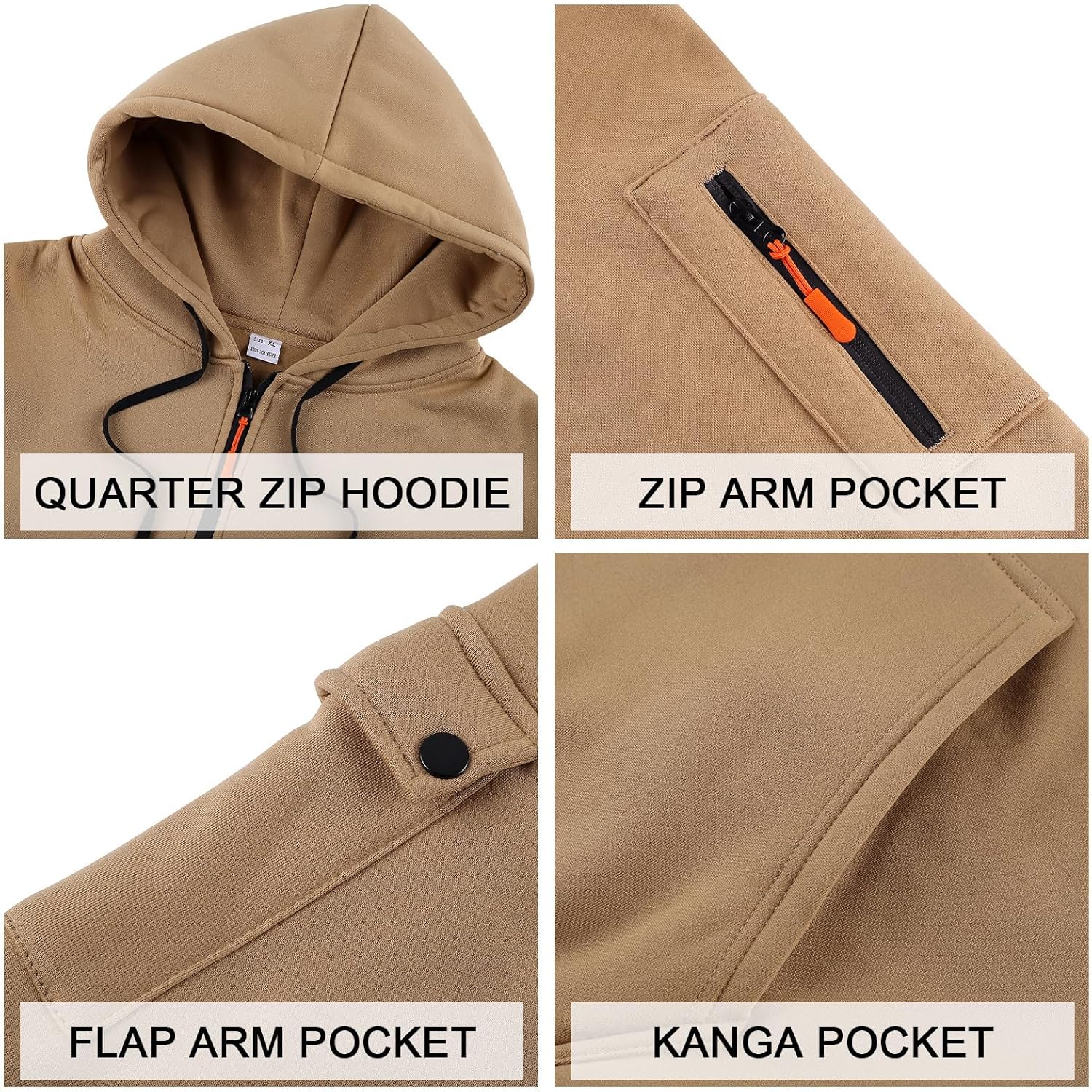 Men's Fleece Workout Athletic Pullover Hoodie Long Sleeve Basic Quarter Zip Pullover Sweatshirt with Kanga Pocket - Image 6