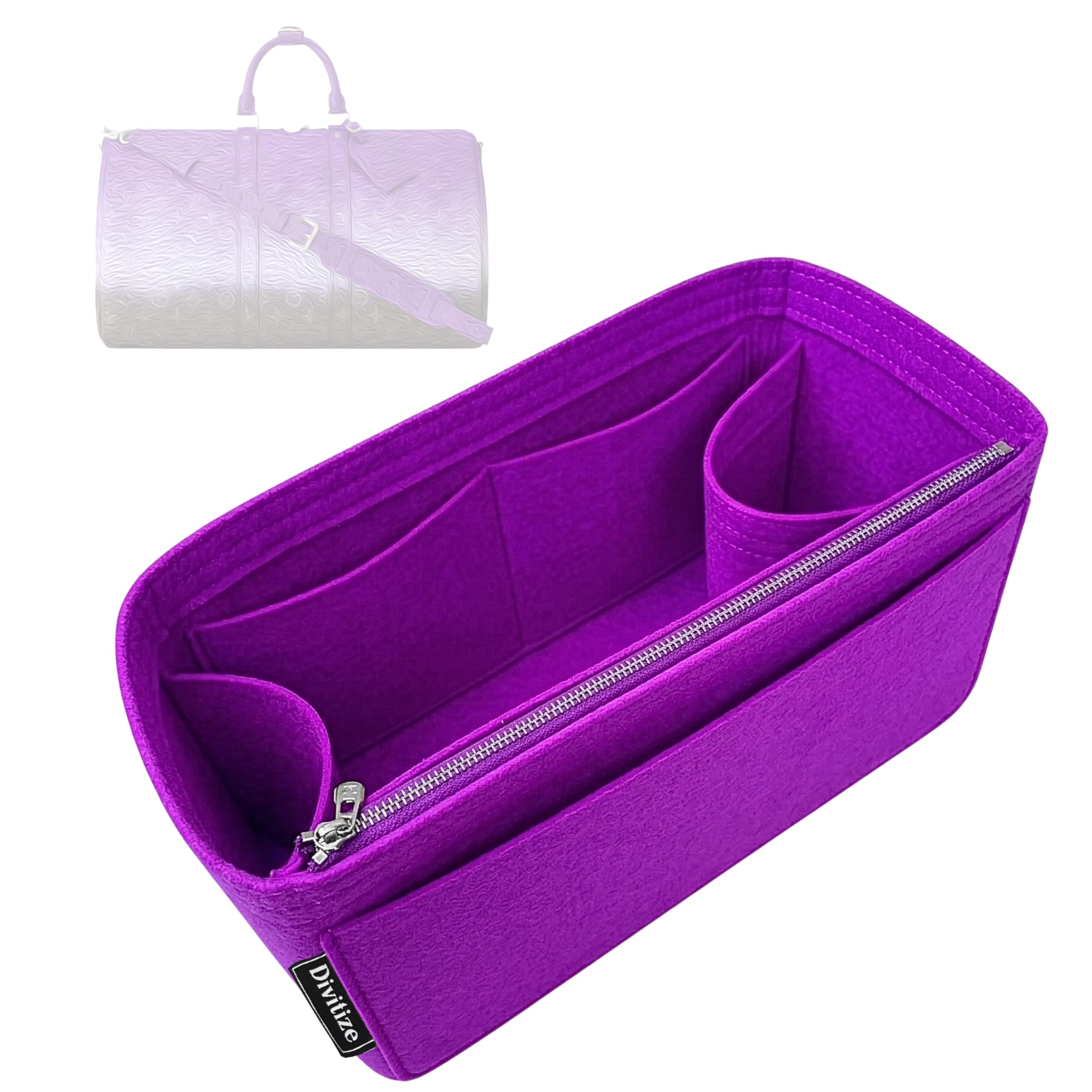 Divitize Organizer do torebki premium kompatybilny z LV Keepall 25/35/45/50/55/60 - ręcznie robiony, idealne dopasowanie, przytulny i wytrzymały filc o grubości 3 mm, dwuwarstwowy spód (beżowy