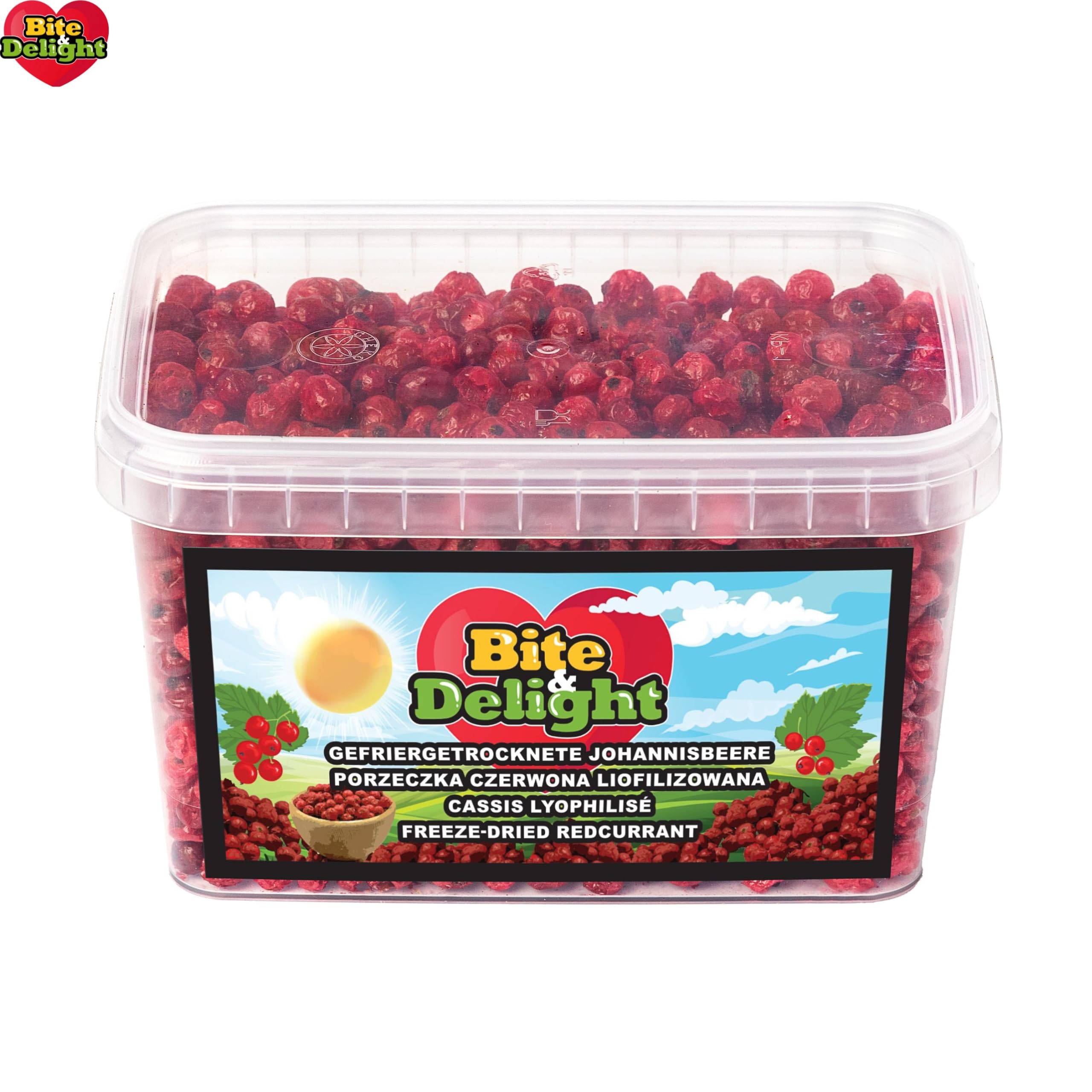 Bite & Delight 200g Grosellas Rojas Liofilizadas Ácidas y Crujientes – Snack Saludable Sin Azúcar Añadido, Fruta Liofilizada Natural