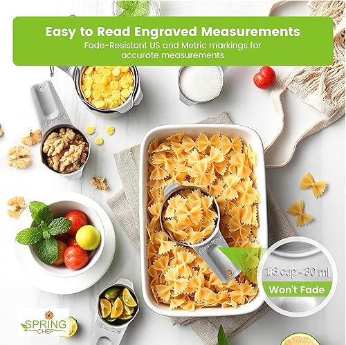 Miniatura 2 de Juego de tazas y cucharas medidoras de acero inoxidable Spring Chef de 14 piezas con nivelador, juego de tazas y cucharas medidoras de metal