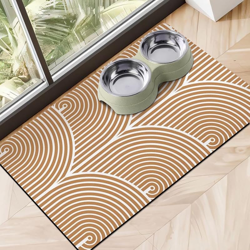Tapete Absorvente para Comedouro e Bebedouro de Cães e Gatos Cuslnox Circle Tan-M