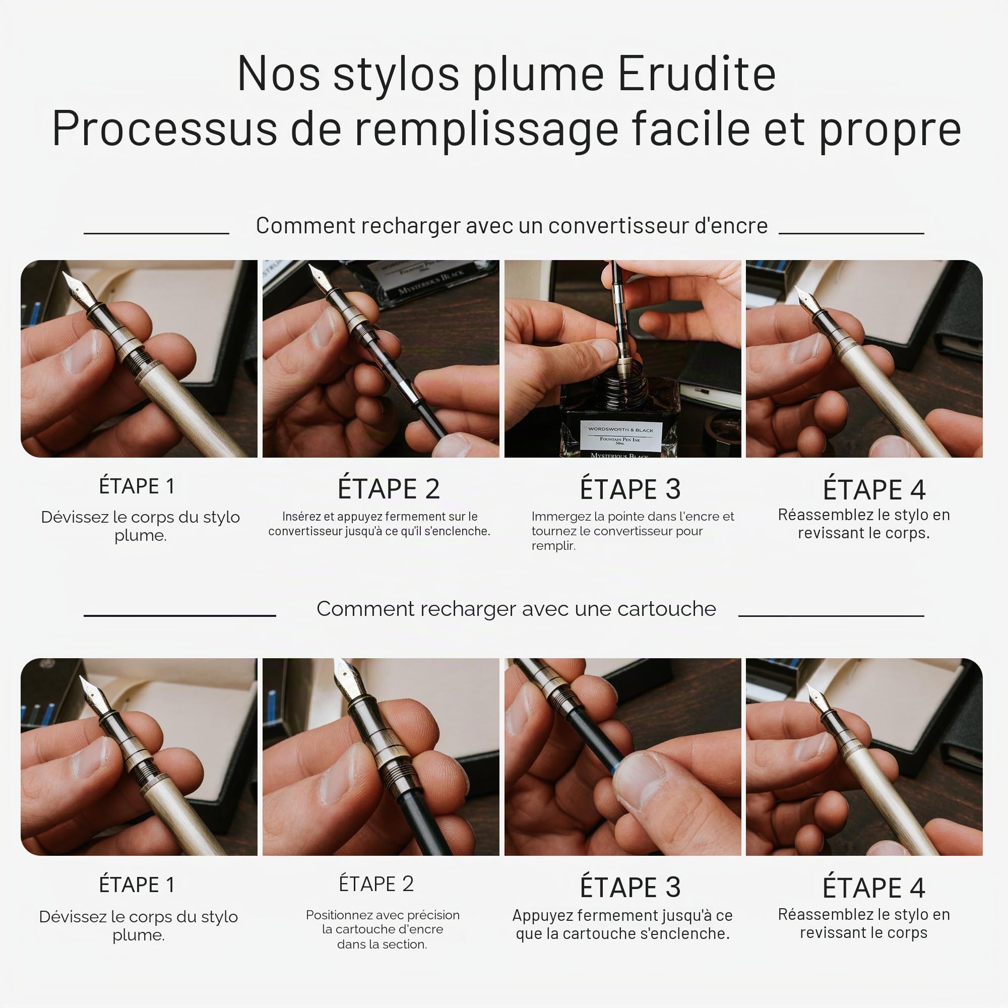 Wordsworth & Black Kit stylo plume, Plume moyenne, Comprend 24 cartouches d'encre et convertisseur de recharge d'encre, Coffret cadeau, Journalisation, Calligraphie, [Chrome argenté]