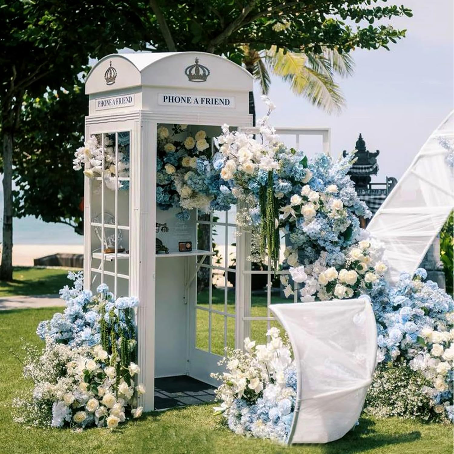 Classic British Red Telephone Booth Replica - Cast Iron Wedding & Garden Decor, Vintage London Photo Booth for Events, Customizable Indoor Outdoor Centerpiece (White, 2.4m/95in)