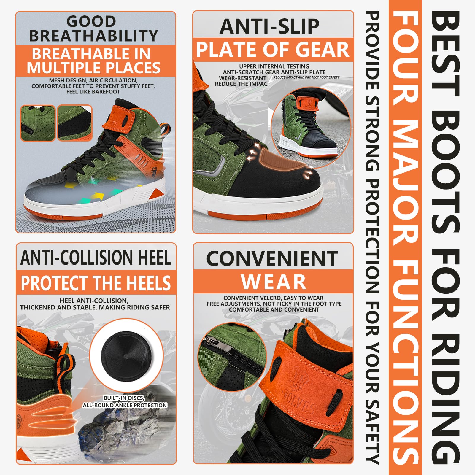 Chaussures Moto Hommes Bottes de Motard décontractées antidérapantes Respirantes décontractées avec Chaussures de Protection de Motocross Street Casual