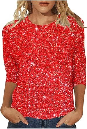 Nidddiv Glitzer Longbluse Damen - Pailletten Oberteil Mit V-Ausschnitt Für Silvester & Party