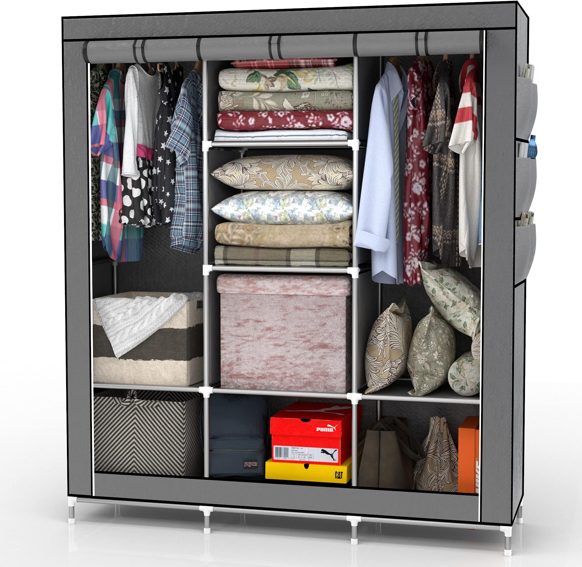 Intirilife Armoire de Rangement Pliable 130x175x45 cm en Gris Cendre