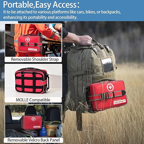 Miniatura 6 de Kit de primeros auxilios de 401 piezas con sellos para el pecho - Etiquetado, expandible y montable, kit médico de emergencia para el hogar