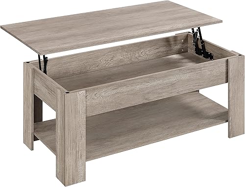Miniatura 11 de Topeakmart Mesa auxiliar elevable con compartimento oculto y estante de almacenamiento, mesa de comedor ajustable para sala de estar, marrón Marrón