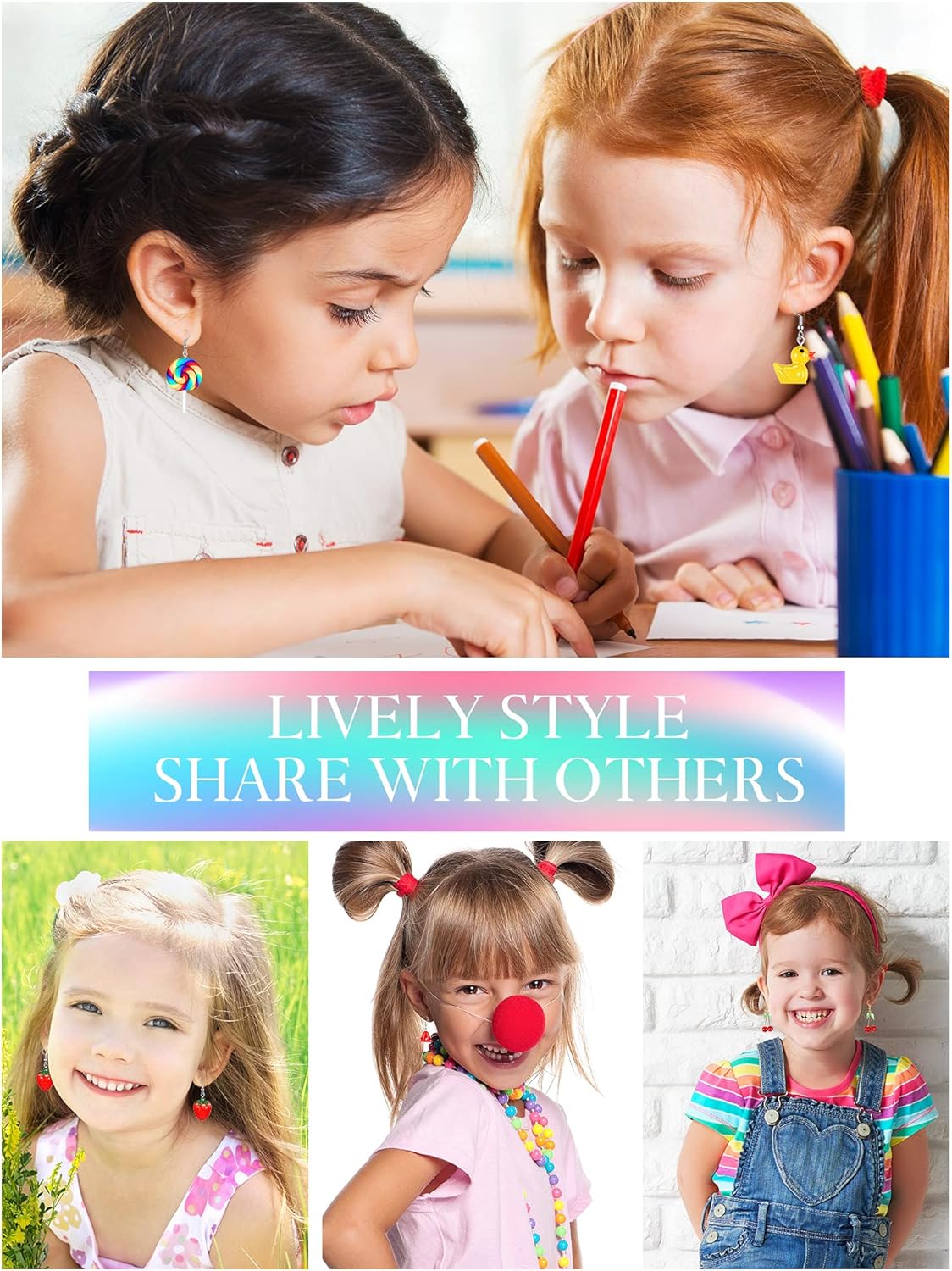 Hicarer 20 Pairs Cute Weird Earrings Funny Dangle Drop Earrings for Women Include Gummy Candy Bear Milk Goldfish Cartoon Fruits Flowers Animals for Birthday - Image 5