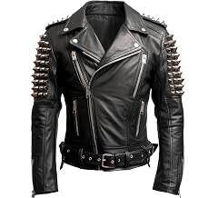 Mens Rock Sleeve Punk Spike Studded Genuine Leather Motorbike Motorcycle Biker Jacket