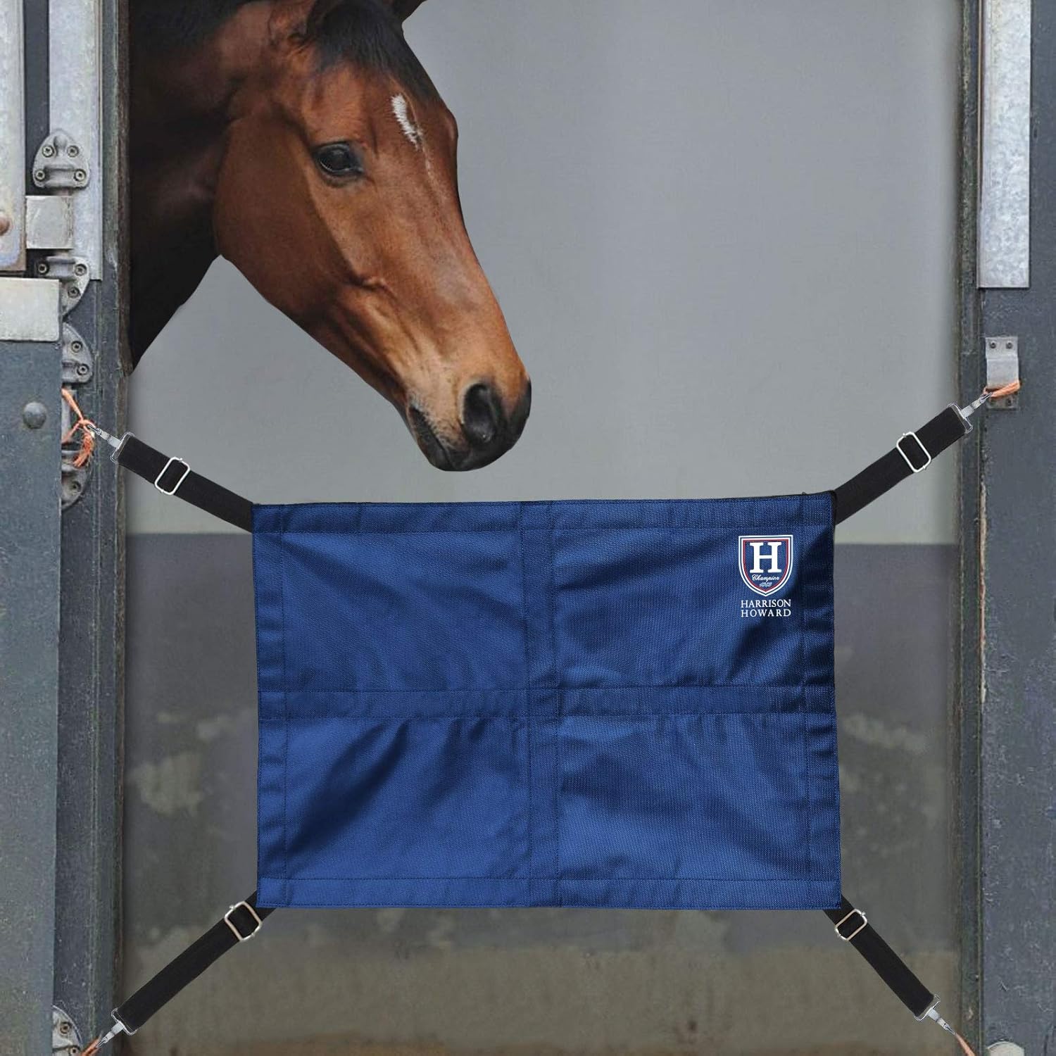 Harrison Howard Horses Stall Guard with Adjustable Straps and Sturdy Spring Hooks Included Aisle Guard for Horses-Navy : Pet Supplies