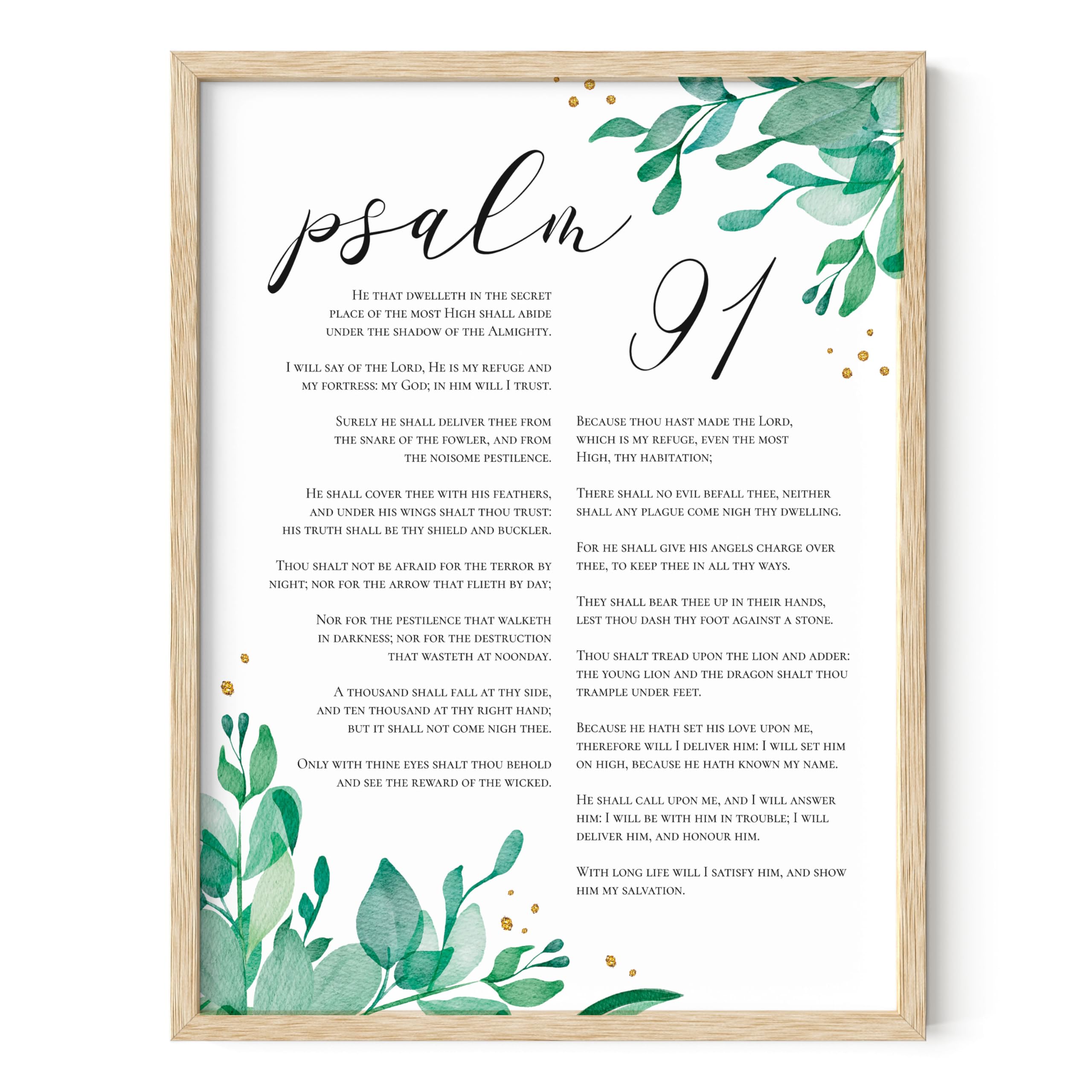 HAUS AND HUES Psalm 91 Wall Art - Scripture Wall Decor, Christian Quotes Wall Art, Frame with Bible Verse Wall Art, Biblical Wall Decor, Christian Picture Frames with Scripture (Beige Frame, 12x16)