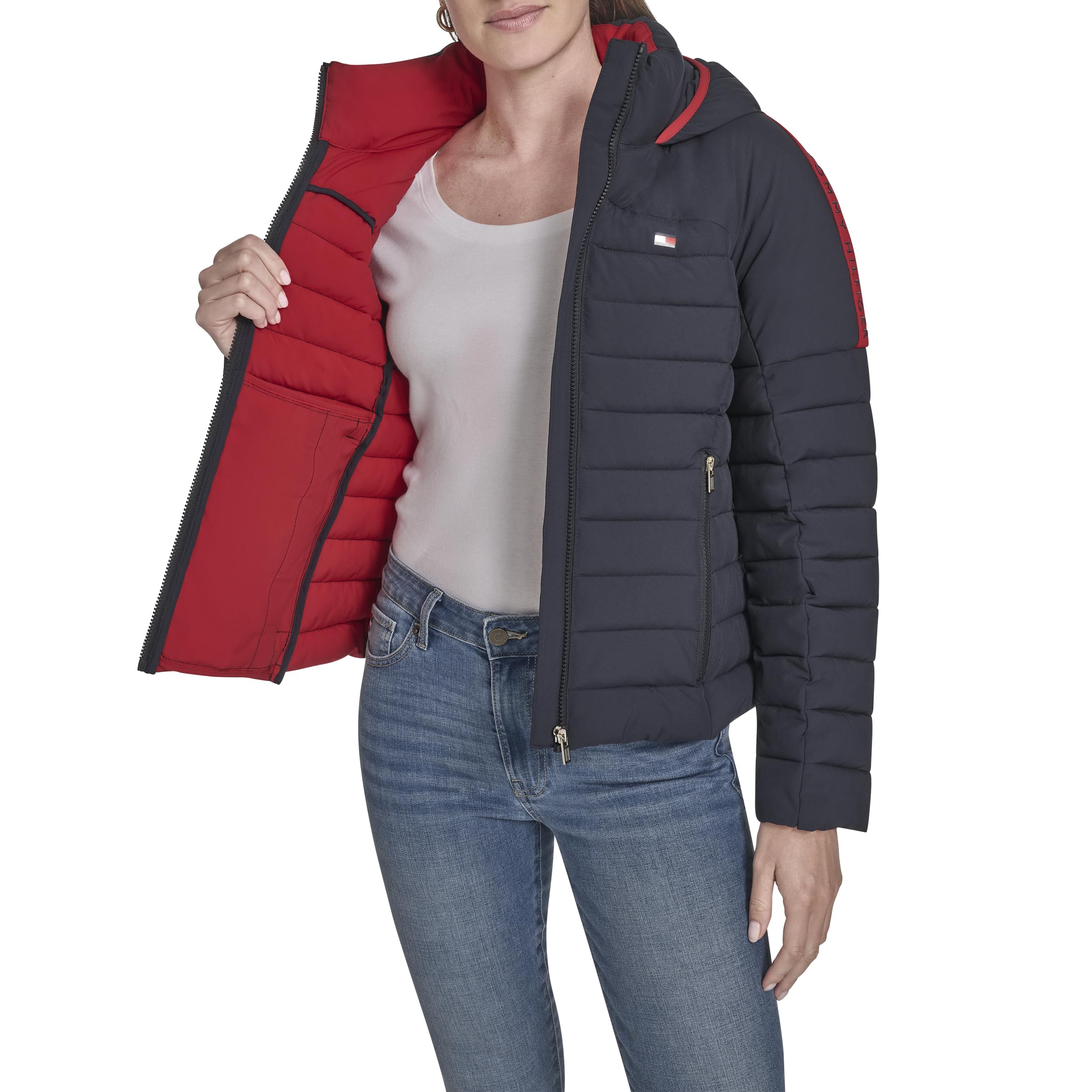 Tommy Hilfiger Damen Solid Hooded Packable Coat Jacket Oberbekleidung (1er Pack)