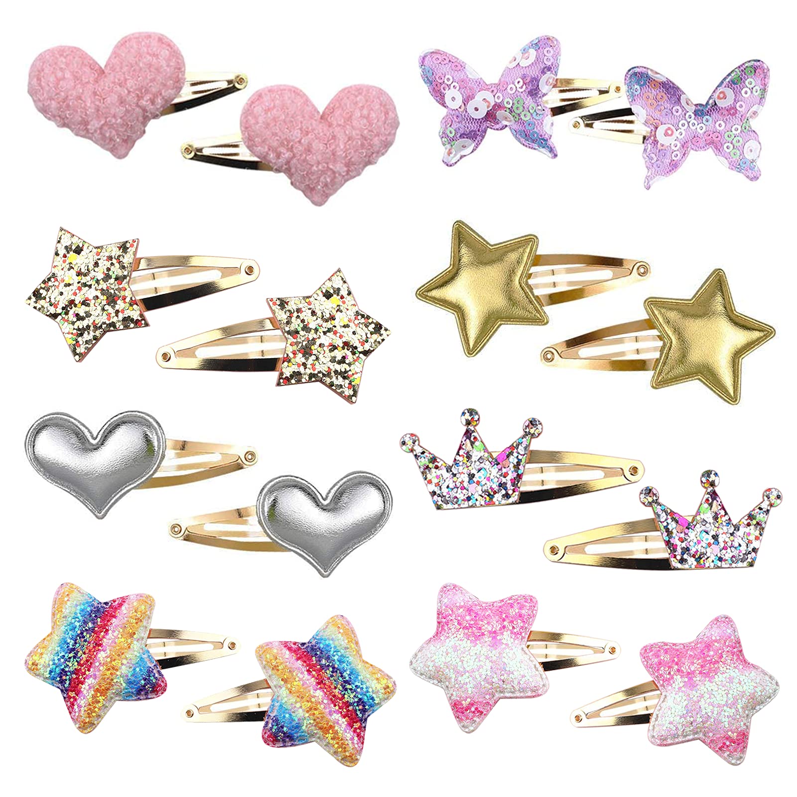 8 Pairs/16 Pack Hair Clips for Girls, Gingbiss Butterfly Metal Snap Hair Clips, Cute Girls Barrettes Heart Shaped Hair Clips Accessories for Kids