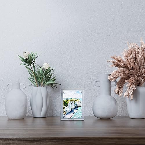 Miniatura 7 de Marco de fotos acrílico, paquete de 2 marcos magnéticos transparentes de doble cara de 5 x 7 pulgadas, marcos de fotos de escritorio sin marco con