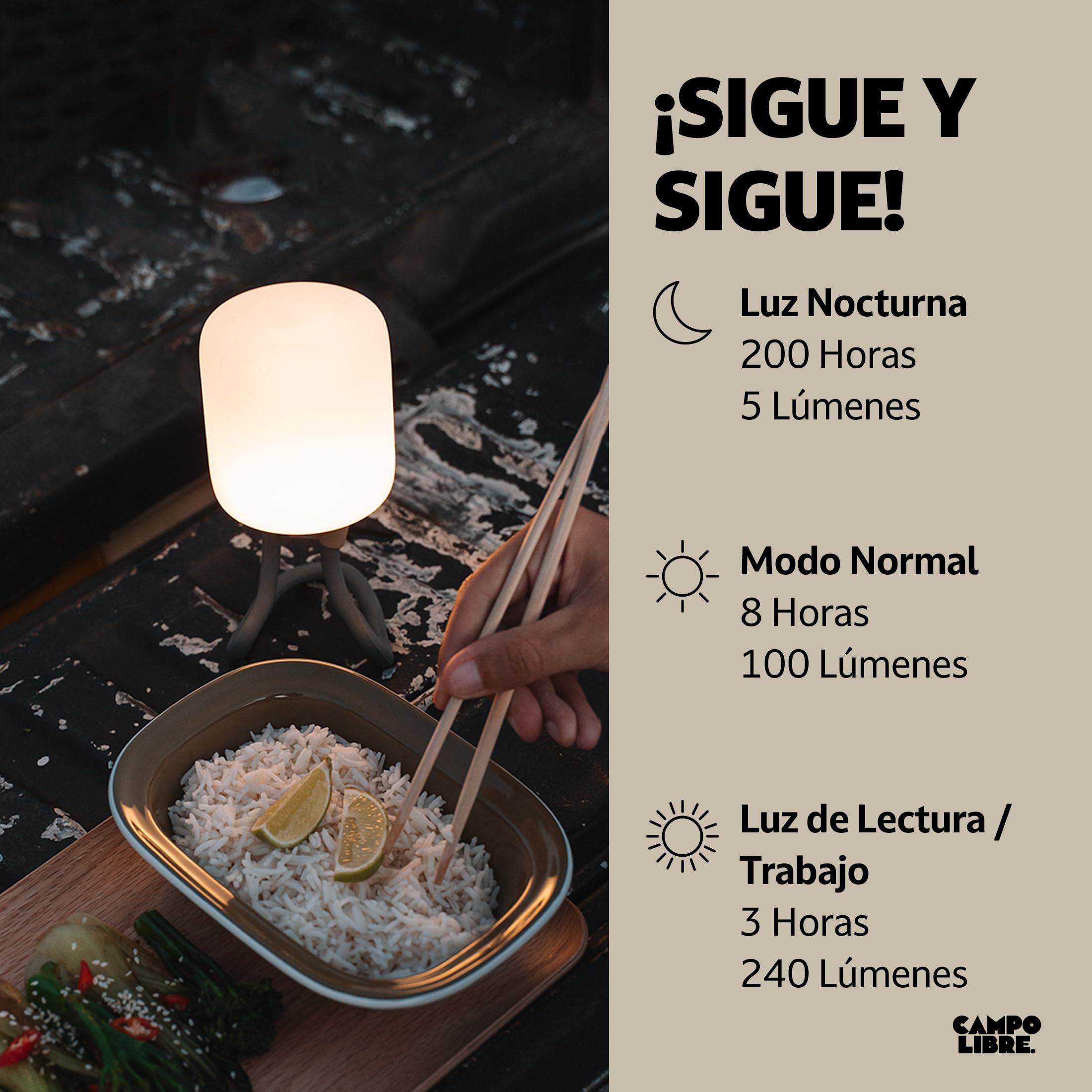Campo Libre.® LENI Lampara Recargable – Luz Exterior con Asa Flexible, Luz Camping Regulable, Linterna de Mesa IPX4, 200 h de Autonomía, SqueezeShell irrompible, Carga USB-C, Rectángulo, Azul