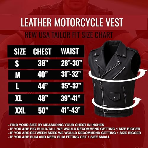 Miniatura 6 de Chaleco de piel para hombre para motocicleta, con bolsillos ocultos., M, Negro