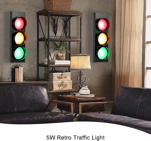 Traffic Light Wall Decoration LED Lamp, Adjustable Color Modes, Retro Industrial Signal Light for Home, Office, Bar, and Fun Room Decor (110V)