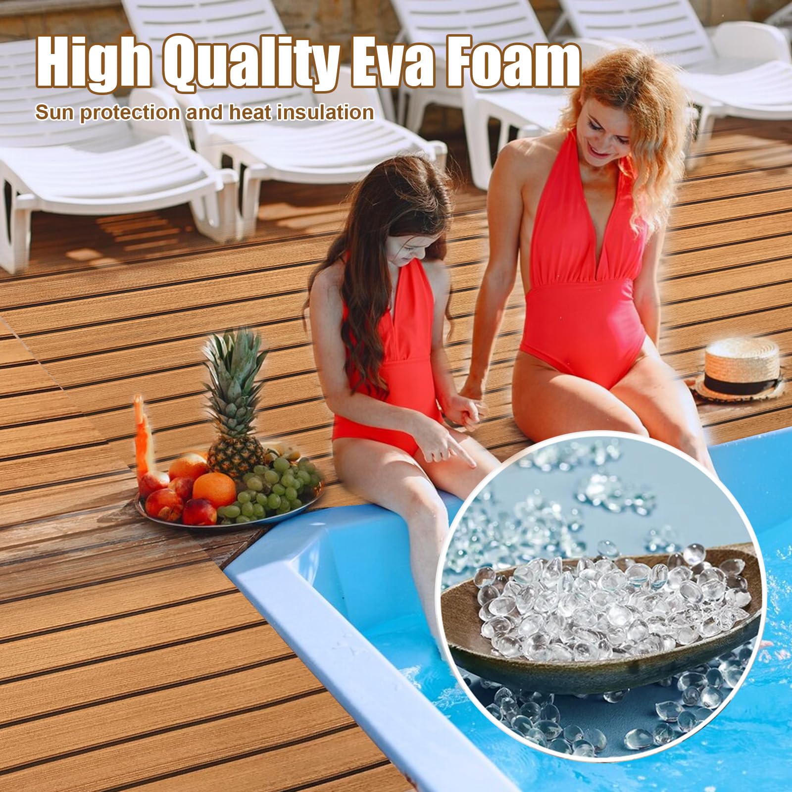 Boot Bodenbelag Selbstklebend, Teakholz Eva Schaum Bodenbelag, DIY Bodenbelag Selbstklebend, Rutschfester Teppich Matte für Yachten, Motorboote, Surfbretter, Schwimmbäder, 240 x 90 cm