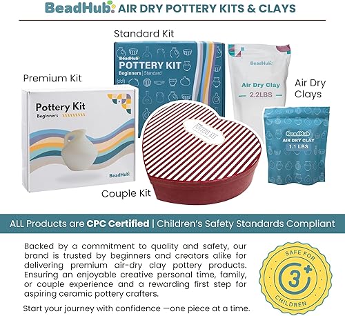 Miniatura 7 de Kit de cerámica de noche de cita para principiantes, arcilla seca al aire de 4.4 libras para adultos con herramientas de escultura, pintura,