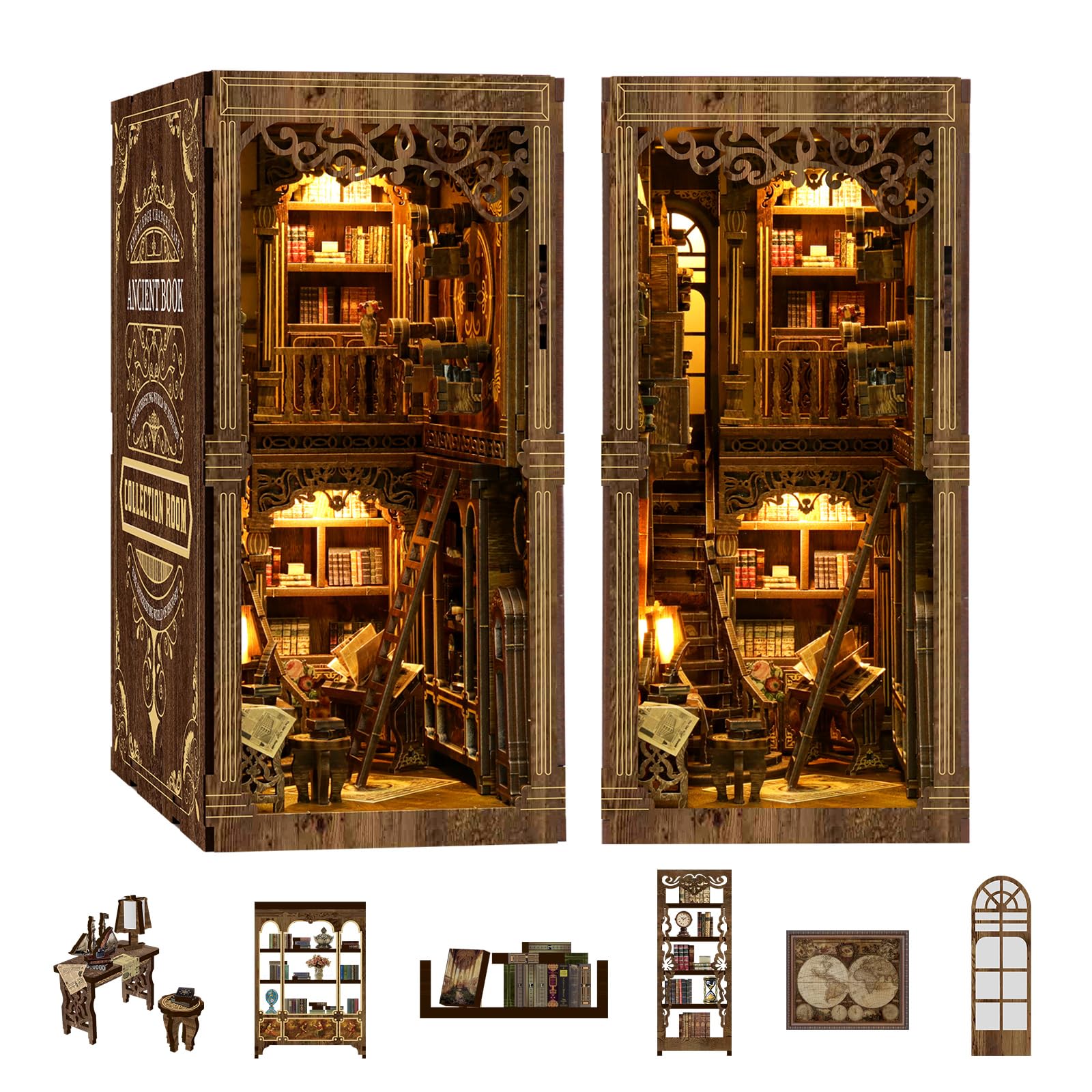 Chinoket Book Nook Kit, Ancient Books Collection Room Model