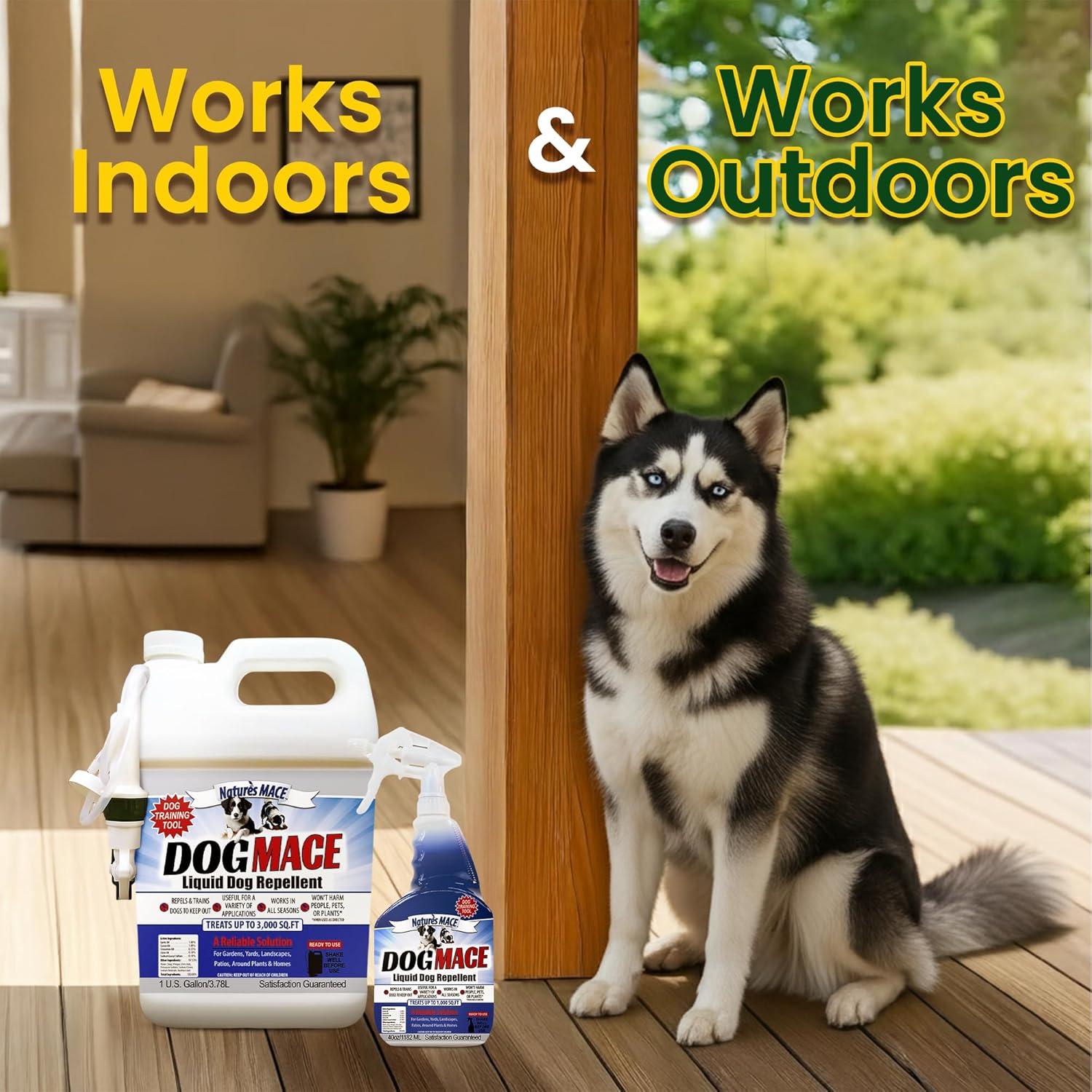 Nature’s MACE Dog Mace Repellent Spray, Keep Dogs Out of Your Lawn and Garden, Training Corrector, Stop Chewing and Digging, Safe Around Kids, Pets, & Plants, 1 Gallon Ready to Use, Treats 3,000 Sq Ft