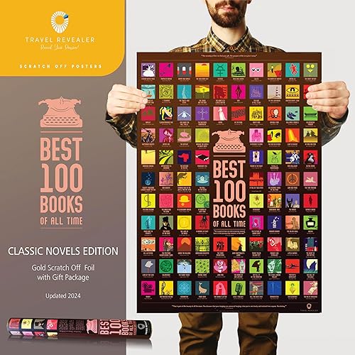 Miniatura 3 de Travel Revealer Póster de 100 libros para rascar, 24 x 17 pulgadas, lista de cubo de libros, póster para rascar, póster para raspar de los 100