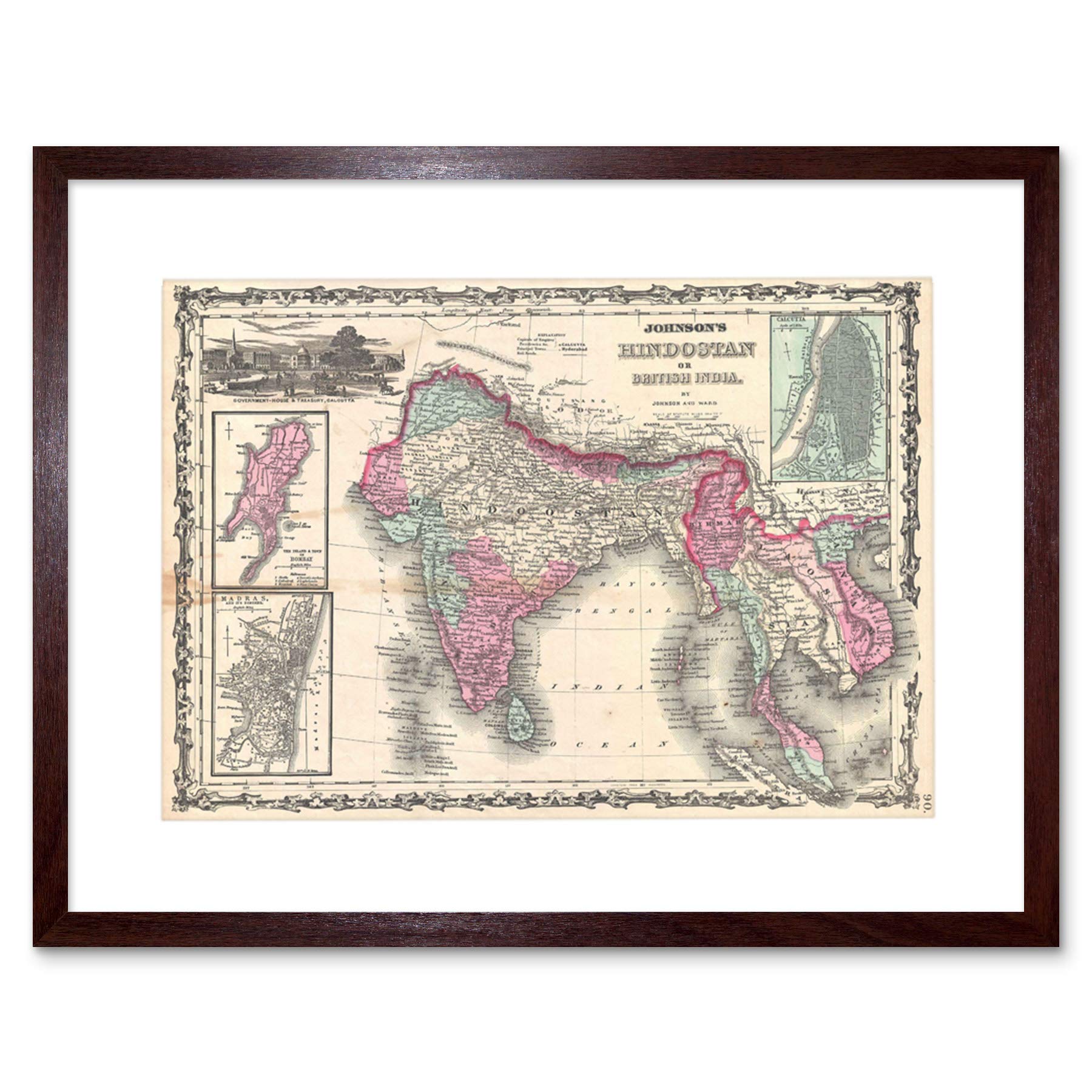 Wee Blue Coo Map Johnson 1862 India Southeast Asia Picture Framed Wall Art Print