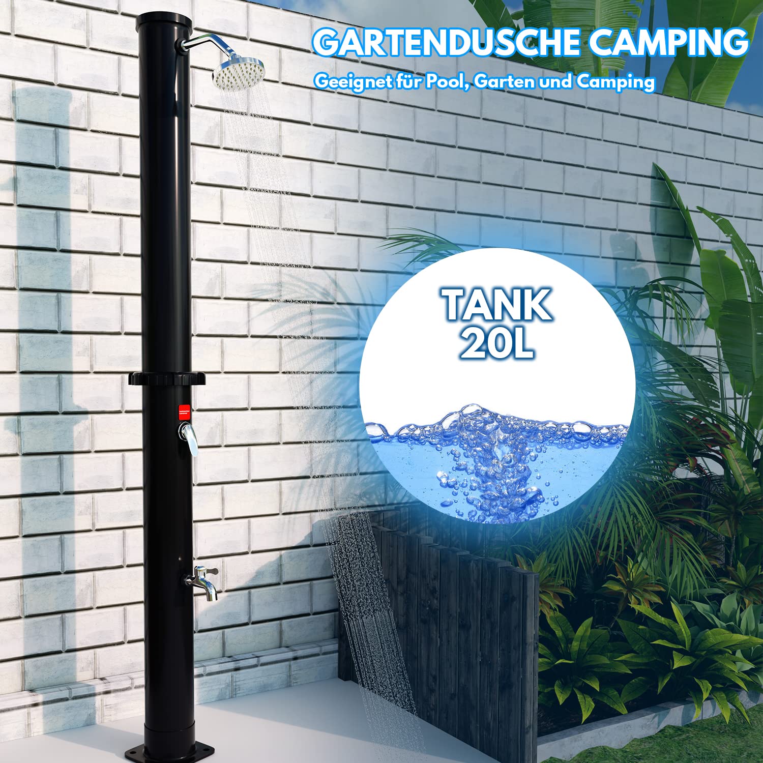 solardusche 20 Liter Solar-Gartendusche - energiesparend, schwenkbarer Duschkopf um 180°, integrierte Fußdusche, max. 60°C ohne Stromanschluss, Optimal für Garten, Camping oder am Pool