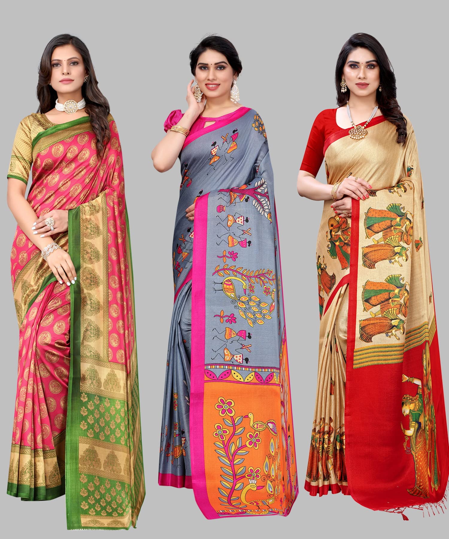 Yashika Sari da donna in seta con blusa, confezione da 3