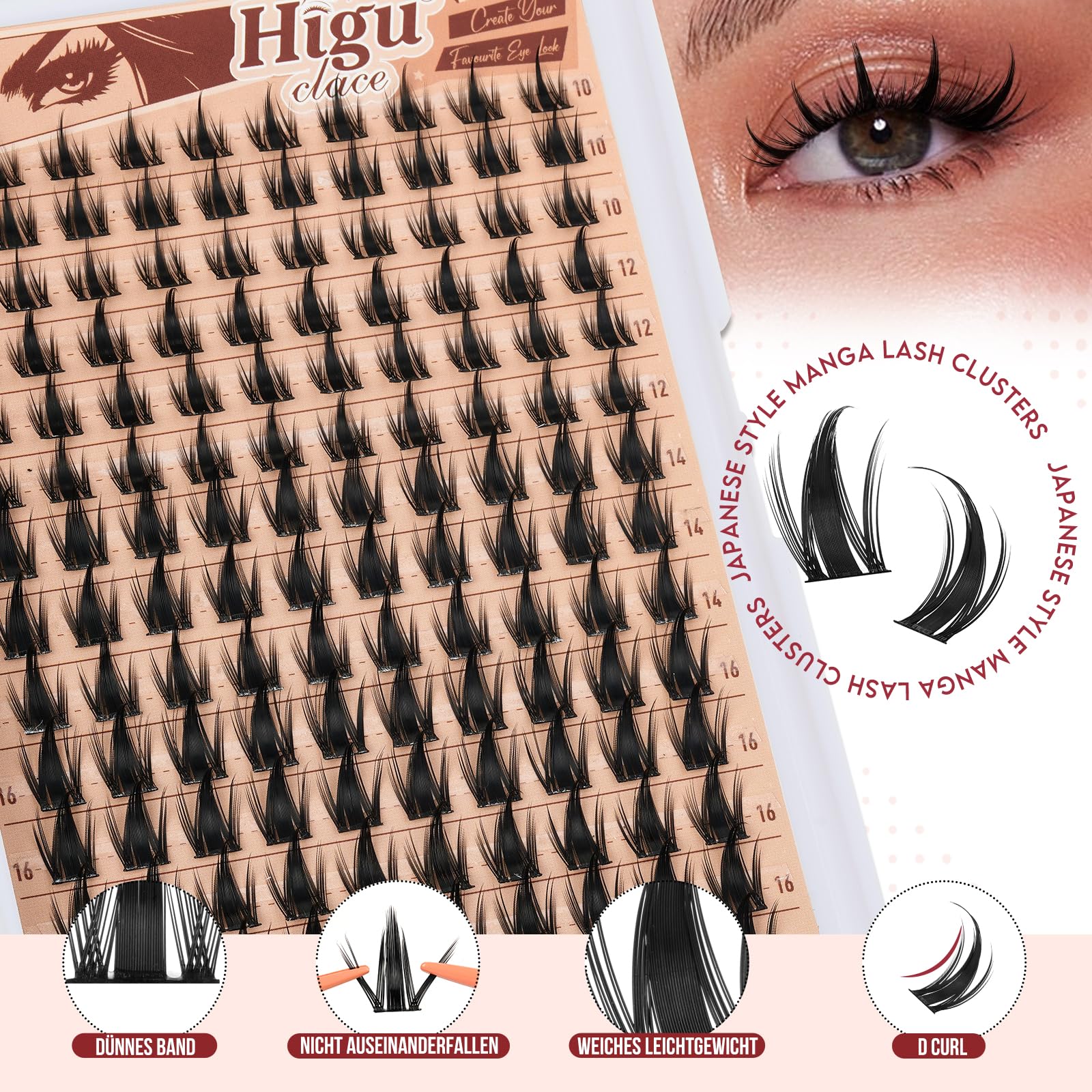 Manga-Cluster-Lashes Kit 10-18mm, Higu clace Natural Lashes Cluster Kit D curl - Image 4