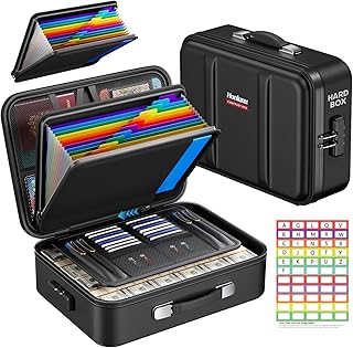 Fireproof Document Box with Lock, Hard Case Safe Box Water Resistant Document Organizer for Important Documents, Passports, Certificates & Cash, Portable File Storage for Home Office, Black