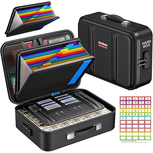 Fireproof Document Box with Lock, Hard Case Safe Box Water Resistant Document Organizer for Important Documents, Passports, Certificates & Cash, Portable File Storage for Home Office, Black