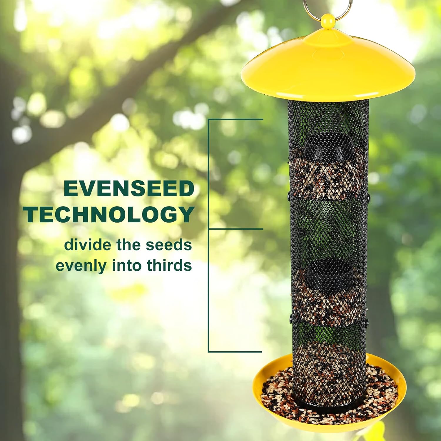 Finch Bird Feeder for Outdoors,Metal Mesh Tube Bird Feeders for Nyjer & Thistle Seed, 3.5 lbs Large Capacity (Yellow)