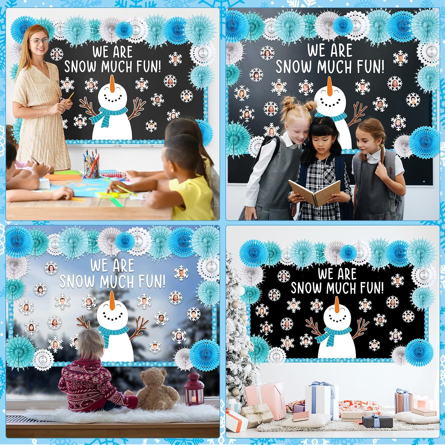 Winter Classroom Bulletin Board Decorations Snowman Bulletin Board Set Snowflake Cutouts Paper Fans We are Snow Much Fun DIY Photo Board for Christmas Classroom Holiday Home School Wall Door Decor