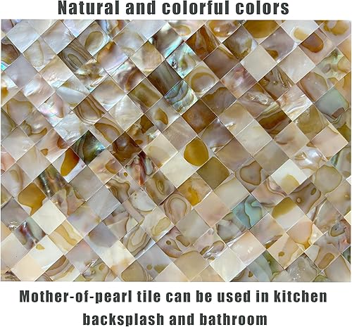 Miniatura 2 de Azulejo adhesivo sin costuras para despegar y pegar, concha de nácar para salpicaduras de cocina, metro sin lechada, 10 hojas de policromía