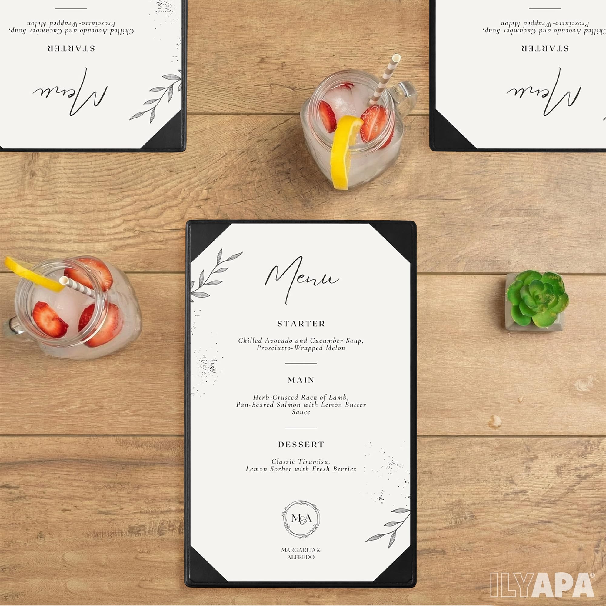 Ilyapa Paquete de 10 fundas para menú de restaurante de 11 x 17 pulgadas, soporte de menú de cuero de vinilo, libro de una sola cara con fundas de esquina para mostrar menús de boda, especiales