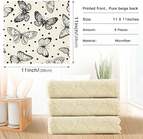 Miniatura 3 de Elegant Polka Dot Butterflies Soft Decorative Kitchen Towels and Dishcloths Sets Fast Drying Set of 6 Tea Cup Kitchen Towels for Restaurant