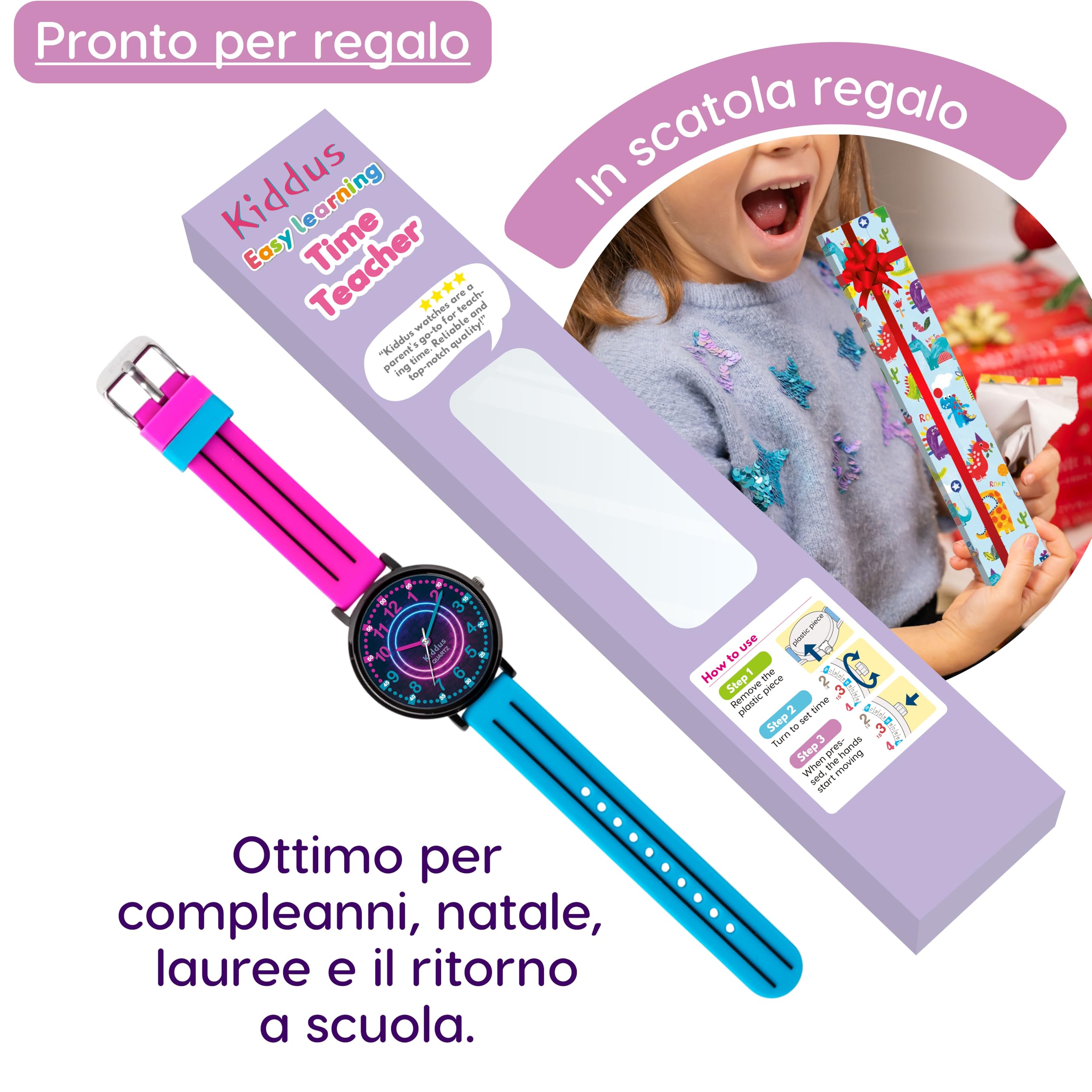 Kiddus Orologio Educativo per Bambini, Orologio da polso Analogico per Bambino e Bambina a partire da 5 Anni, Resistente all'acqua 5ATM, Primo Orologio per l'Infanzia, Regalo Bimbo Apprendimento