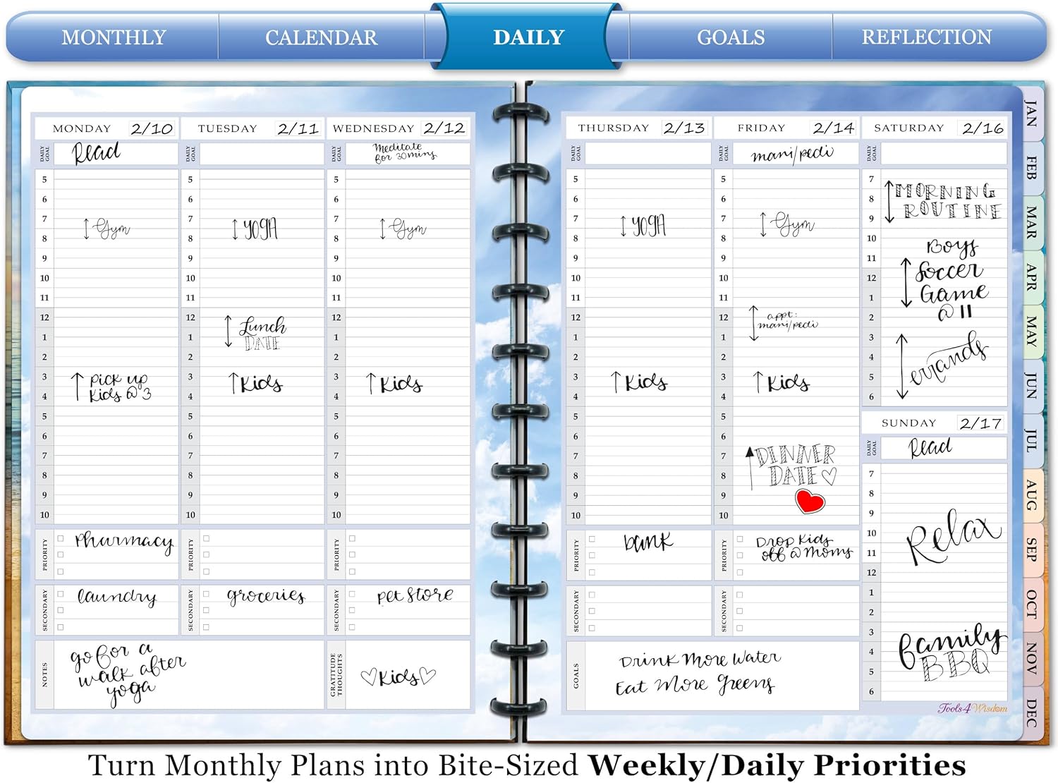 Tools4Wisdom Customizable Planner - 8.5x11 Inch Hardcover - Discbound Daily Weekly Monthly Disc Planner - Undated - 1DSC - Warm Sunset