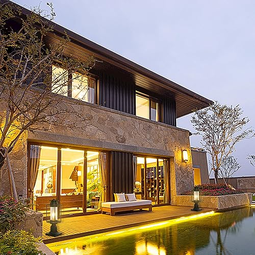 Miniatura 7 de MONKFISH Moderna lámpara de poste negra para exteriores, luz LED impermeable compatible con pantalla de cristal de burbujas, luz de camino de jardín