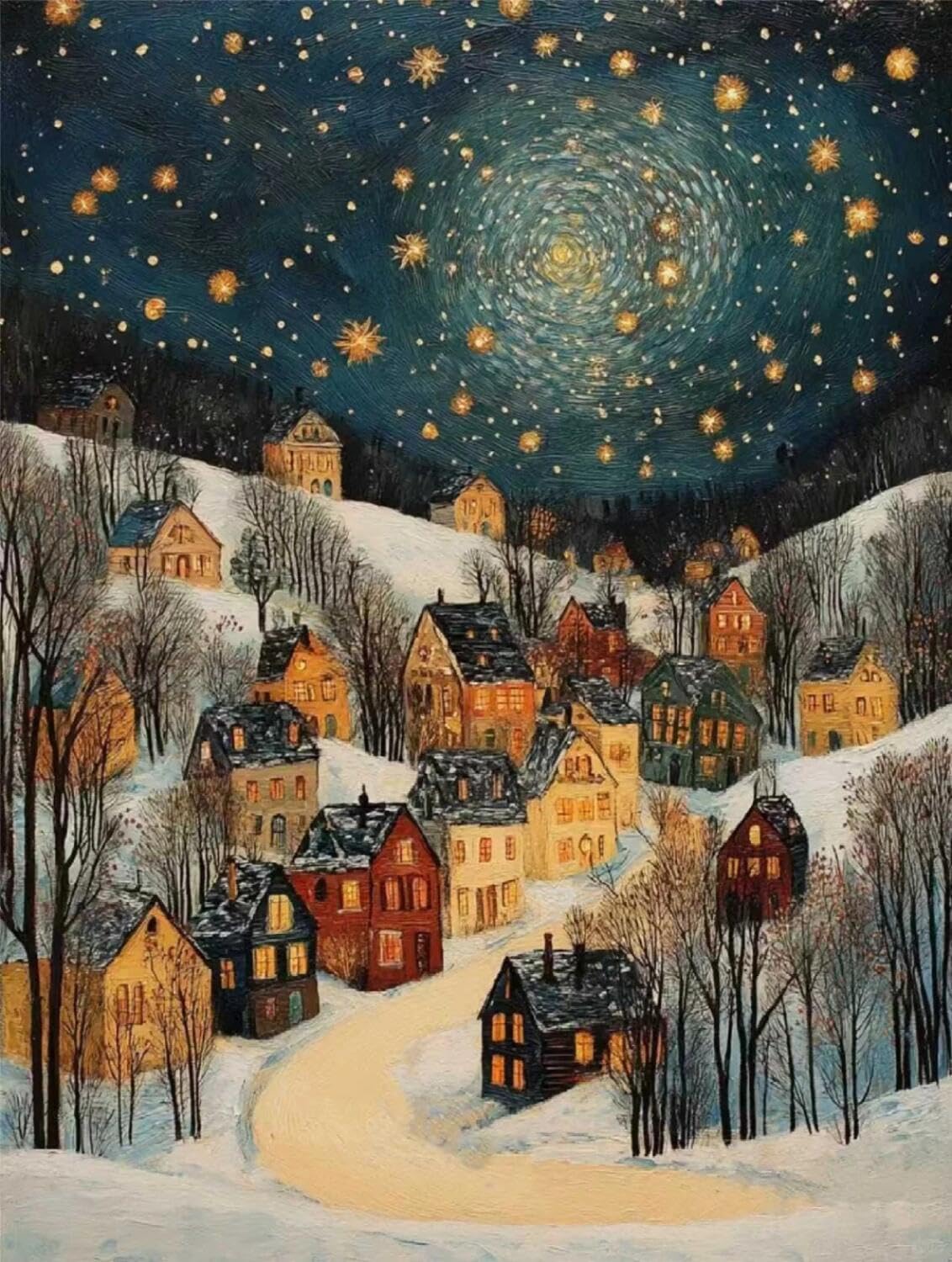 Rqwybcaxn Embroidery Beads Kit Town in the Snow 40x50cm
