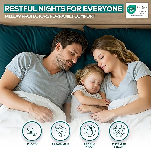 Miniatura 5 de Utopia Bedding Protector de almohada impermeable, con cremallera, paquete de 2, verde azulado, King, funda de almohada a prueba de chinches, de 20 x