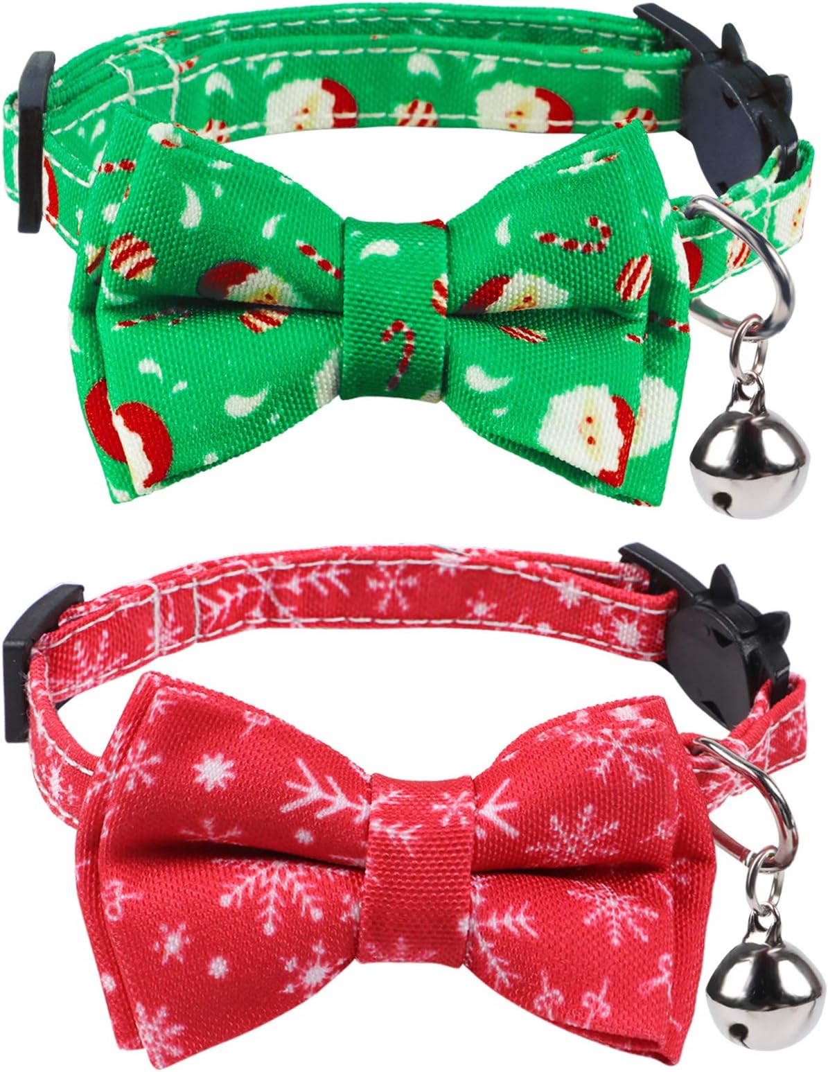 Christmas Cat Collar with Bell and Bow Breakaway Cat Bowtie Collar Kitten Collar 2 Pack Friendship Collar for Puppy Small Dog Pet