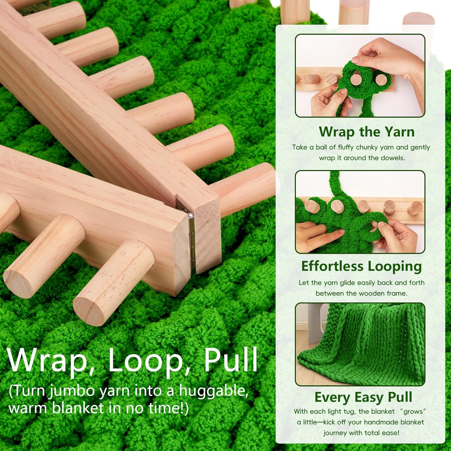 39" Chunky Yarn Loom - Chunky Knitting Blanket Looms Long Installation Free and Adjustable Size Portable DIY Chunky Blanket Loom for Beginners - Reusable Wooden Knitting Loom